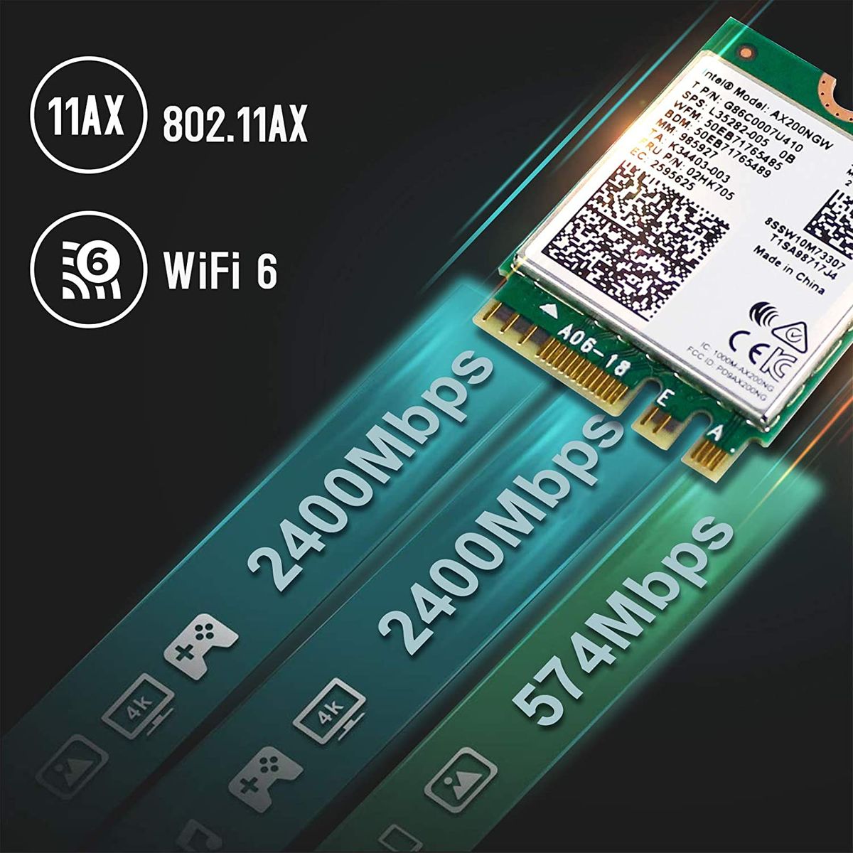 EDUP Authentic Intel AX200NGW Wireless Card, Wi-Fi 6 11AX WiFi Module 2x2 MU-MIMO Dual Band Wireless Card with Bluetooth 5.0 Internal WiFi Adapter