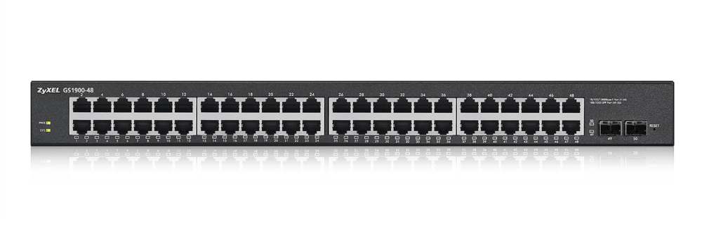 Zyxel GS1900-48-EU0102F Netzwerk-Switch L2 48x Gigabit Ethernet, 2x SFP, 100 Gbit/s Switching-Kapazität, Rackmount, Schwarz