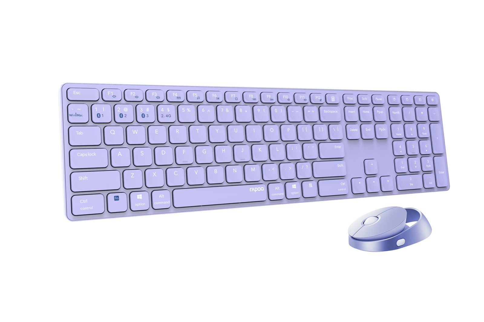 Rapoo 9850M Deskset Dual Wireless Keyboard Mouse Set 1.600 DPI Aluminium Purple DE Layout