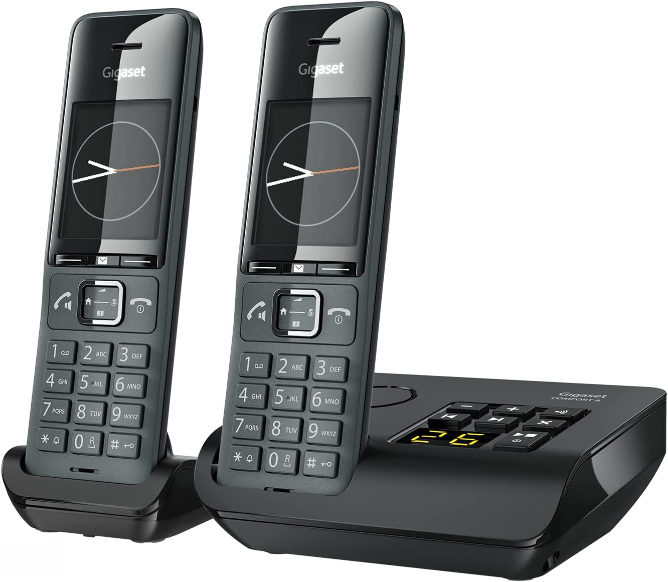 Gigaset Comfort 520A Duo 2 Schnurlose DECT-Telefone Anrufbeantworter Elegantes Design Beste Audioqualität Freisprechfunktion Anrufschutz Adressbuch 200 Kontakten Titan-schwarz Comfort 520A Duo 2 Telefone AB