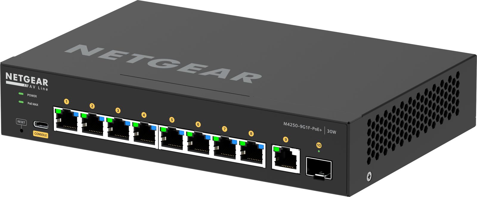 NETGEAR AV Line M4250-9G1F-PoE+ vollständig verwalteter Desktop-Switch (GSM4210PD)