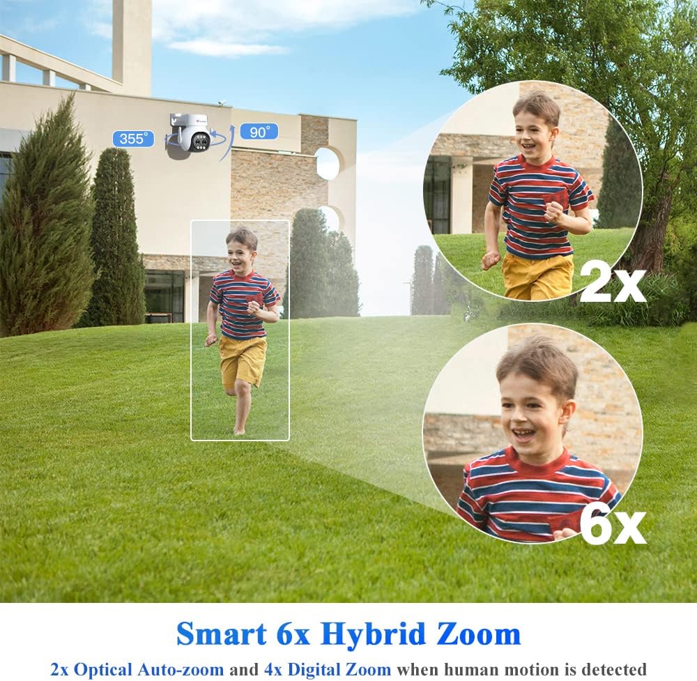 ctronics 6X Hybrid-Zoom Überwachungskamera Aussen WLAN mit Dual-Objektiv, PTZ IP Kamera Outdoor Auto-Tracking mit Auto-Zoom Personen-/Bewegungserkennung 355°/90° Schwenkbar Farbnachtsicht 2-Wege-Audio Weiß