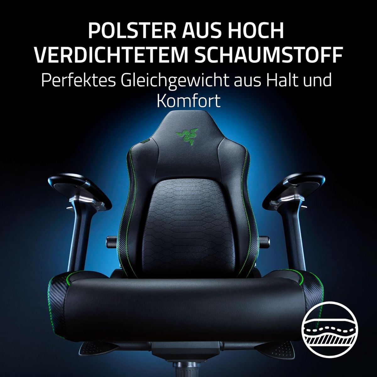 Razer Iskur V2 - Gaming-Stuhl mit adaptiver Lordosenstütze (Polster aus hoch verdichtetem Schaumstoff, Umweltfreundliches lösungsmittelfreies EPU-Kunstleder, 4-D-Armlehnen) Grün