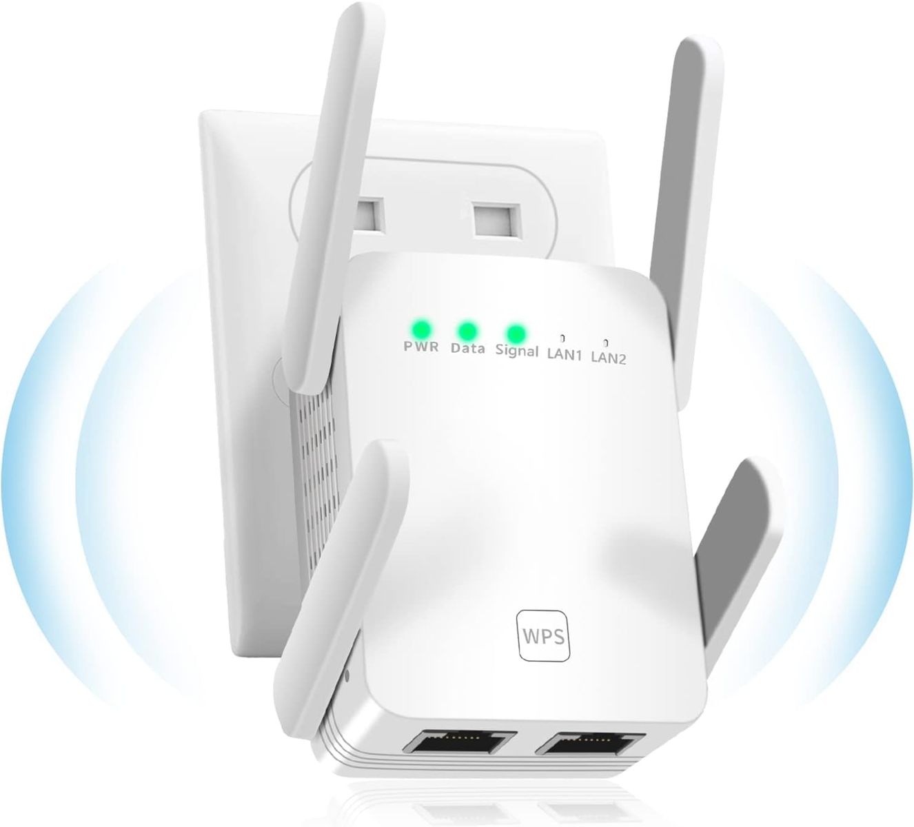 HENLSON WiFi Repeater, Ultraxtended 1200 Mbit/s WLAN Verstärker,2.4Ghz+5G mit LAN anschluss, Abdeckung bis zu 200 m², Kompatibel mit Alexa, 99% Standard-Routern AC1200-1