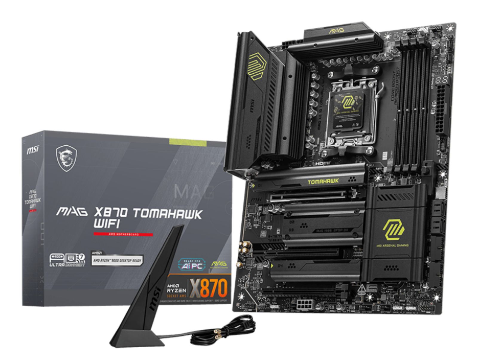 MSI MAG X870 TOMAHAWK WIFI Mainboard, Sockel AM5, AMD X870, ATX, DDR5, 4x M.2, 2.5 Gigabit Ethernet, Wi‑Fi 7, Bluetooth 5.4, 7.1 Kanal, RAID 0/1/10