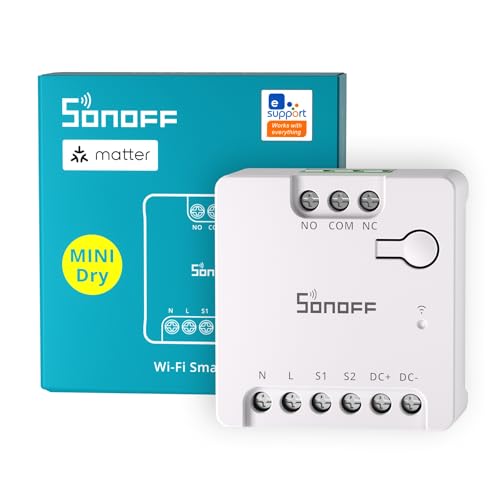 Sonoff MINI-D Smart Switch Trockenkontakt, 2,4 GHz WLAN, Matter-kompatibel, 8W Ausgang, 12–48V DC & 110–240V AC, für Garagentore & Zugangssysteme