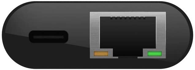 Belkin USB-C/Ethernet-Ladeadapter (60 W Leistung für angeschlossene Geräte, Ethernet-Datentransfer mit bis zu 1000 Mbit/s) MacBook Pro Ethernet-Adapter, INC001btBK 2 in 1
