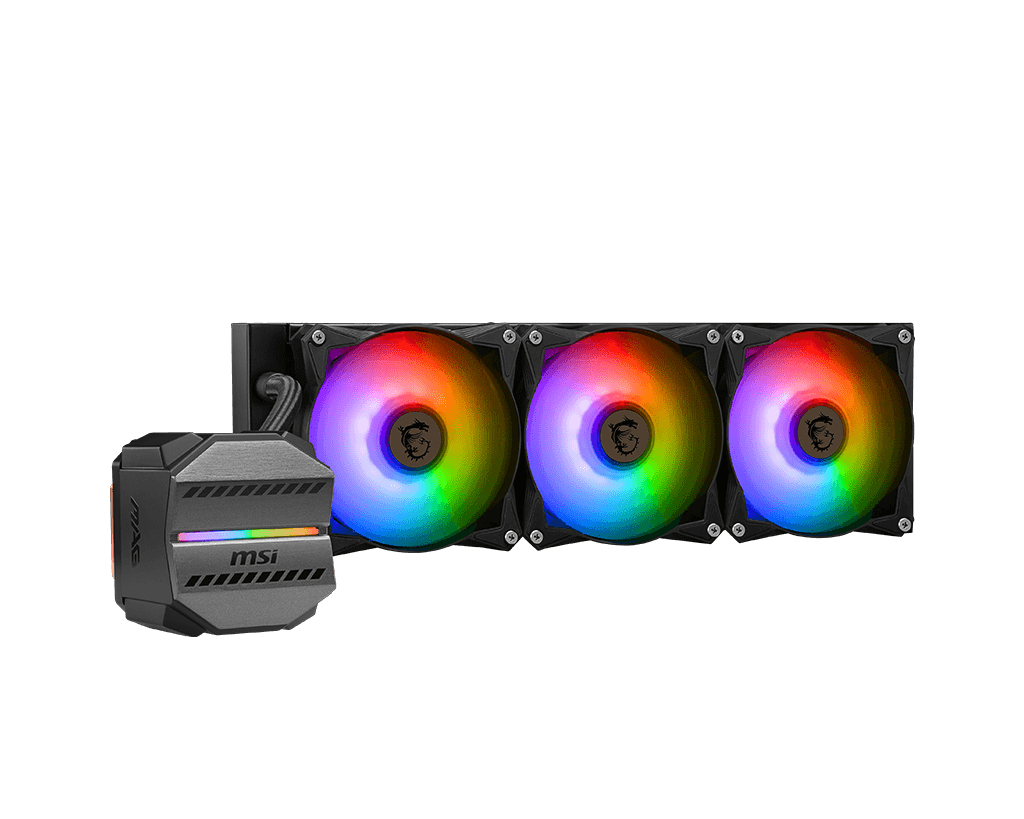 MSI MAG Coreliquid M360 All-in-One Flüssigkeitskühler 360 mm, 3x Lüfter, RGB, PWM, 3100 RPM Pumpe, Schwarz