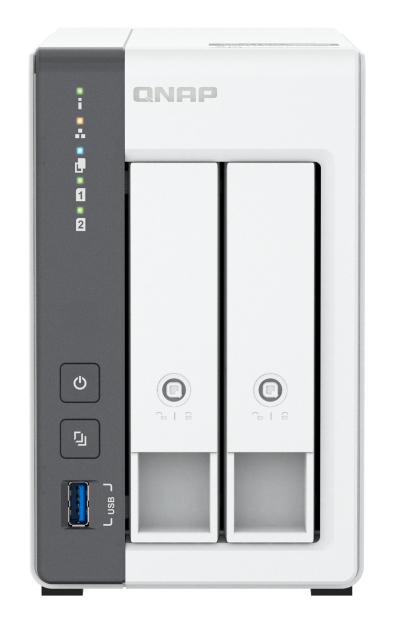 QNAP TS-216G 2-Bay NAS Tower, 2,5GbE, Quad-Core Cortex-A55 2,0 GHz, 4 GB RAM, NPU, Hot-Swap, 2x SATA HDD/SSD, 2x RJ-45, 65 W, Weiß