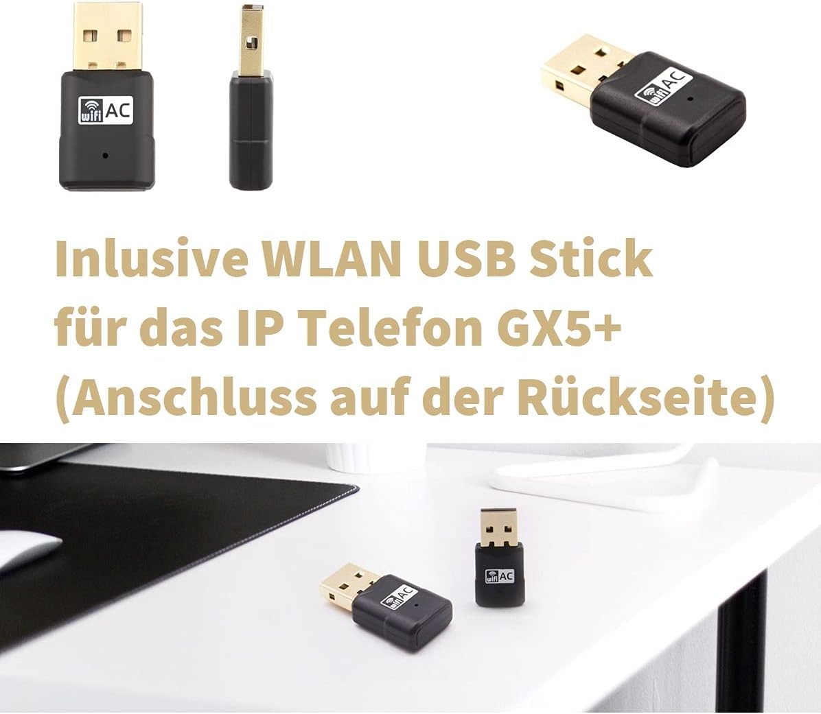 GEQUDIO IP Telefon GX5+ inklusive Netzteil, USB WLAN Stick - Fritzbox, Telekom kompatibel - Premium Freisprechen - Anweisungen für FritzBox, Sipgate, Telekom Digitalisierungsbox, Speedport Single
