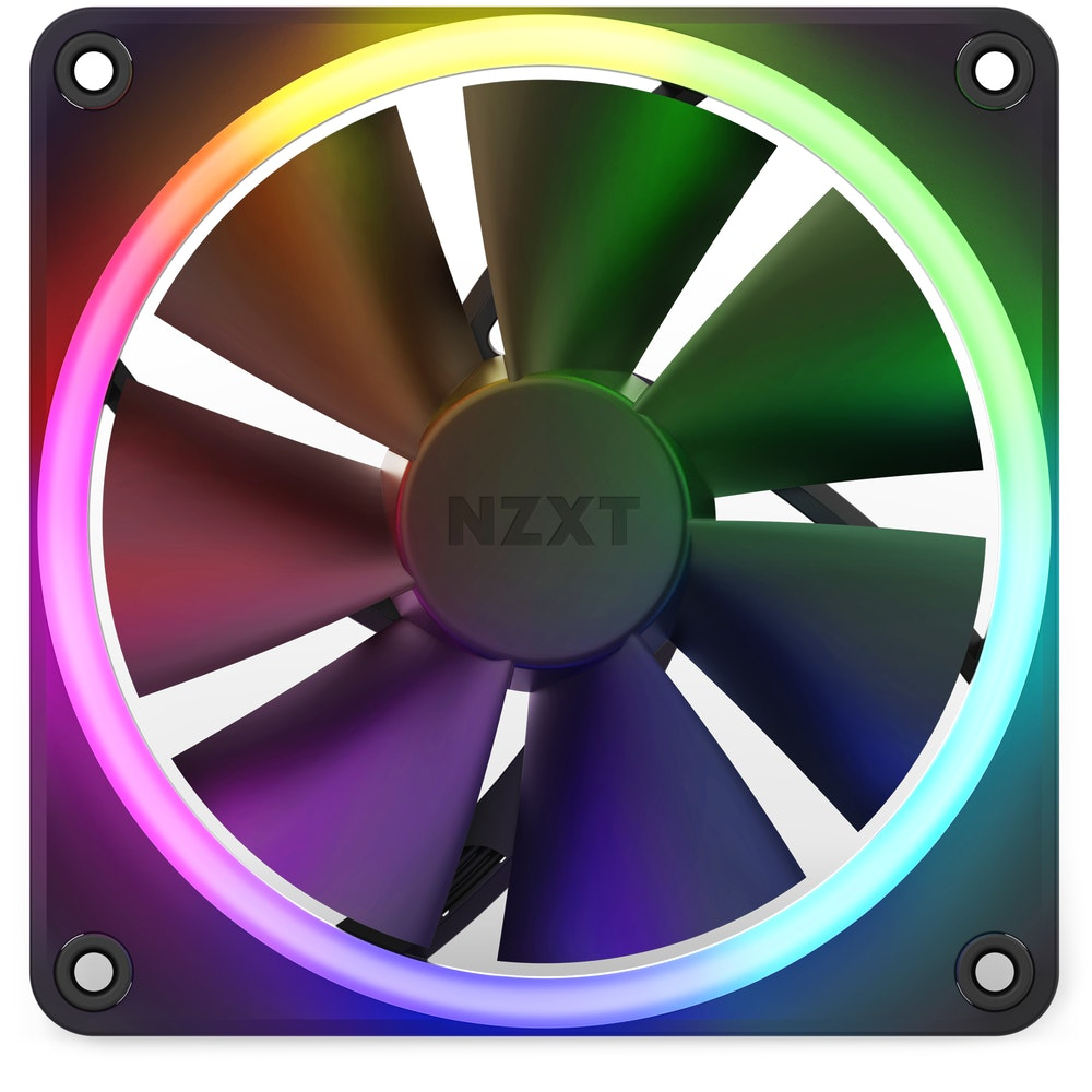 NZXT F120 RGB Gehäuselüfter 120 mm, RGB Beleuchtung, 1800 RPM, 50,18 CFM, 2,7 mmH2O, FDB Lager, 4-Pin, Schwarz