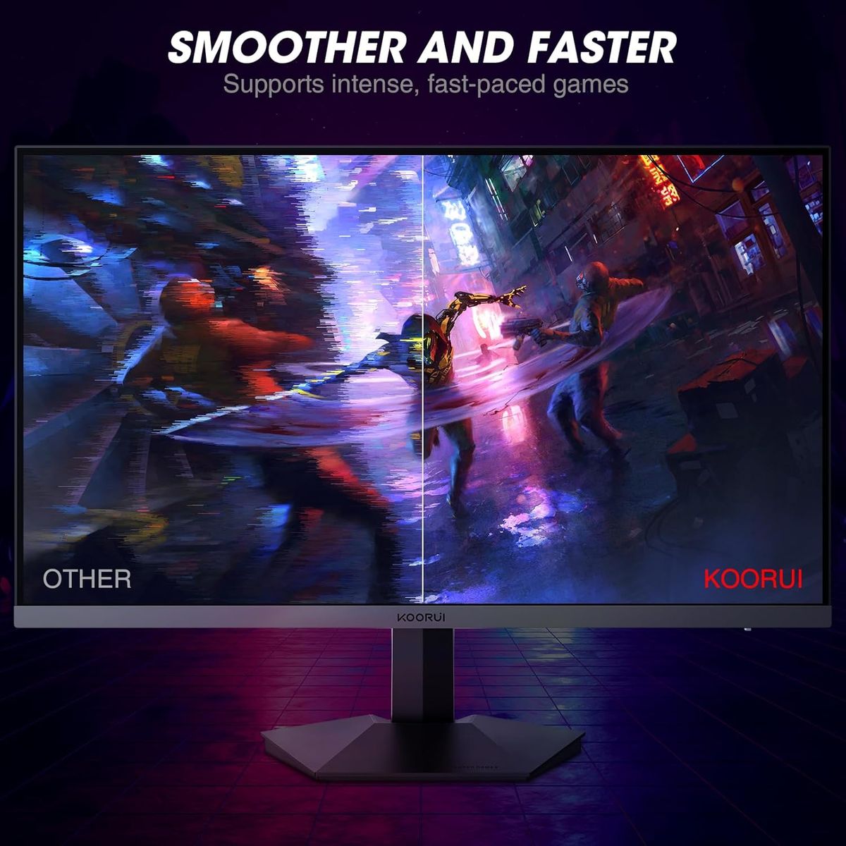 KOORUI 24 Zoll Gaming Monitor 165Hz, IPS, 1080p, 1ms, kompatibel Adaptive-Sync G-sync, Rahmenlos, HDMI, DisplayPort, Neigungsverstellbar, Augenpflege, VESA-Wandmontage, schwarz