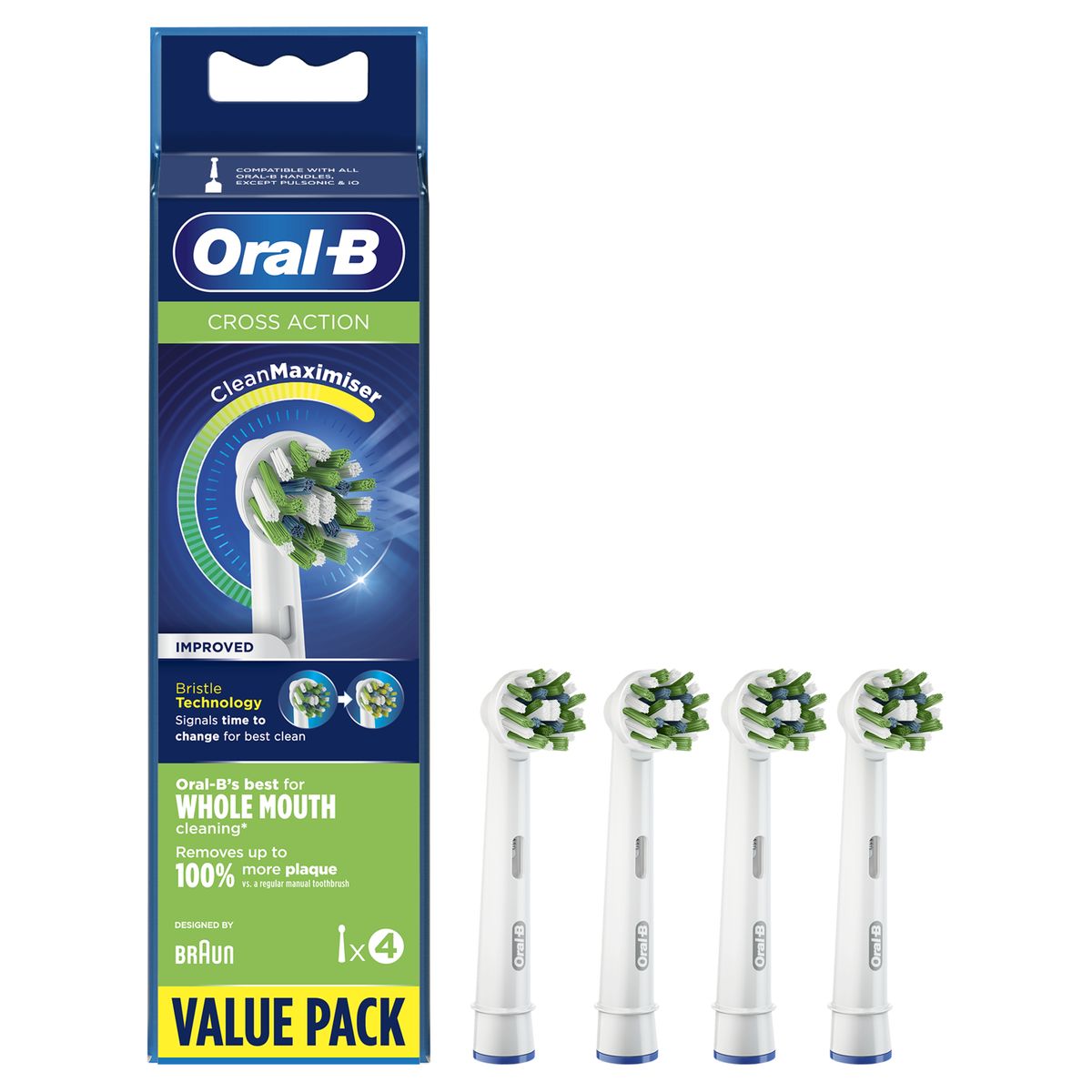 Oral-B, CrossAction Aufsteckbürsten für elektrische Zahnbürste mit CleanMaximiserTechnologie, 4 stück, (Pack of 4) 4 Stück (1er Pack)