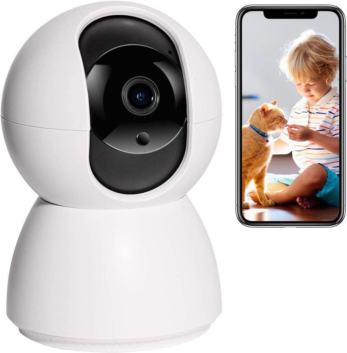 PHYLES TV-XM628-2MP Innen Überwachungskamera, 1080P Full HD, WLAN 2,4 GHz, Schwenkbar 355°/90°, Nachtsicht 10 m, Zwei-Wege-Audio, microSD & Cloud, Bewegungserkennung