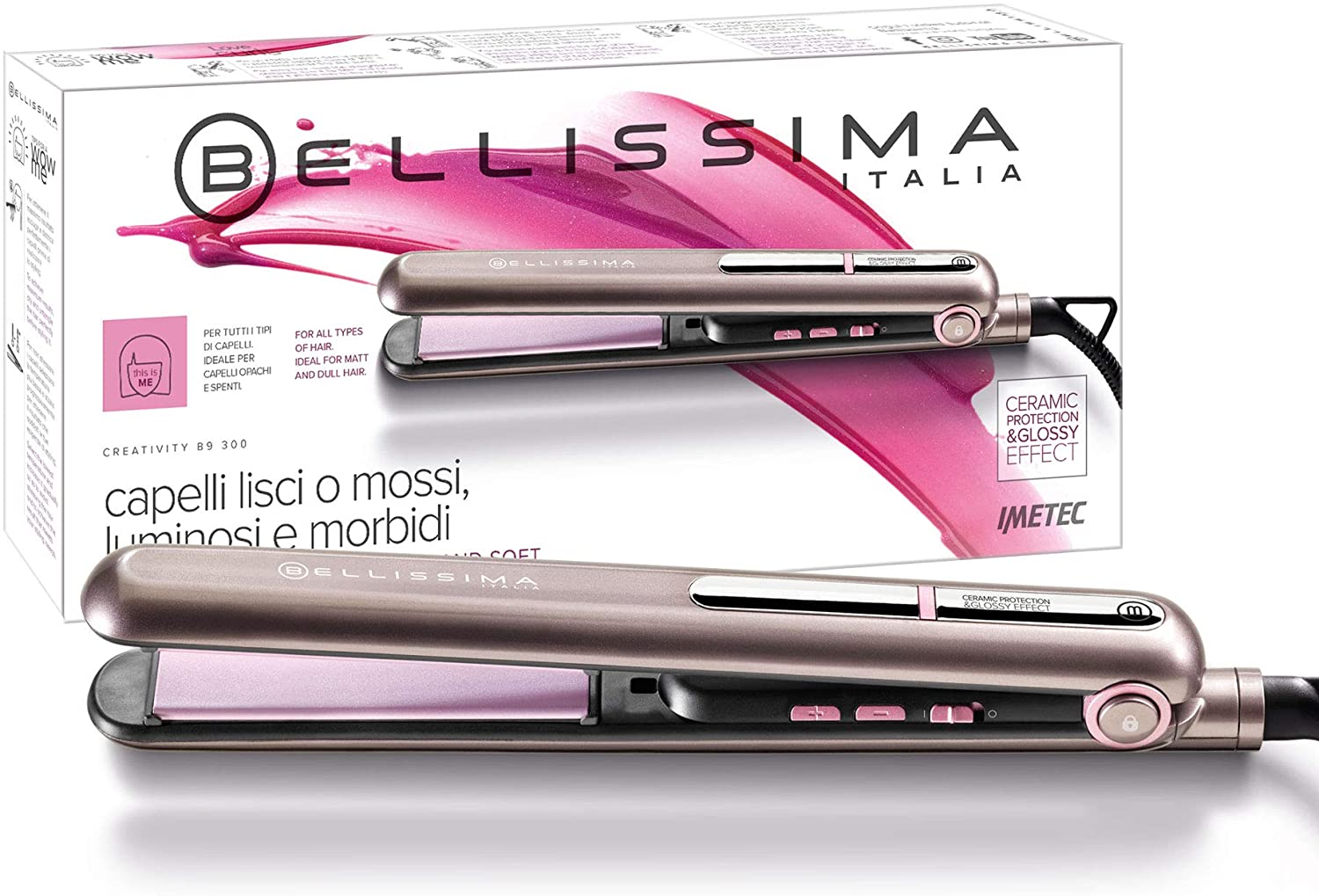 Imetec Bellissima Creativity B9 300 straightener, smooth or wavy styling, ceramic coating, hair straightener, temperature adjustment from 150 C to 230 C, quick heating system