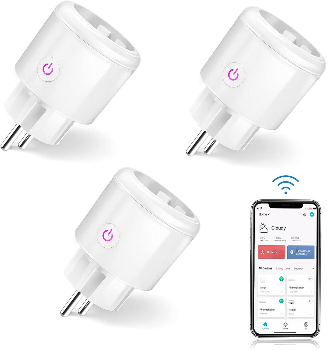 SURFOU 3 PCS WLAN Smart Steckdose, Mini Home WiFi Plug, Stromverbrauch Messen, Sprachsteuerung und Zeitschaltuhr, APP Fernsteuerung, Zeitplan, 2,4GHz, 16A, kompatibel mit Alexa, Google Assistant Weiß 3pcs