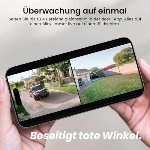 AOSU C7P2BH11 2K Außen-Überwachungskamera 2er-Set mit aosuBase 32GB Solar Akku Farb-Nachtsicht 166° Weitwinkel Bewegungserkennung Licht- & Tonalarm 2-Wege-Audio 2,4/5GHz WLAN