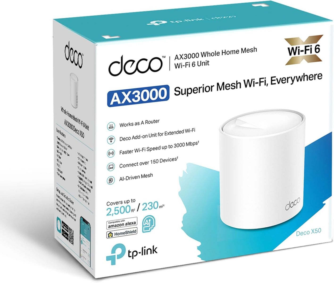 TP-Link Deco X50 (1er-Pack) Mesh-WLAN-Set, AX3000, Wi‑Fi 6, Dual-Band (2,4/5 GHz), Mesh für das ganze Haus, Weiß, EU