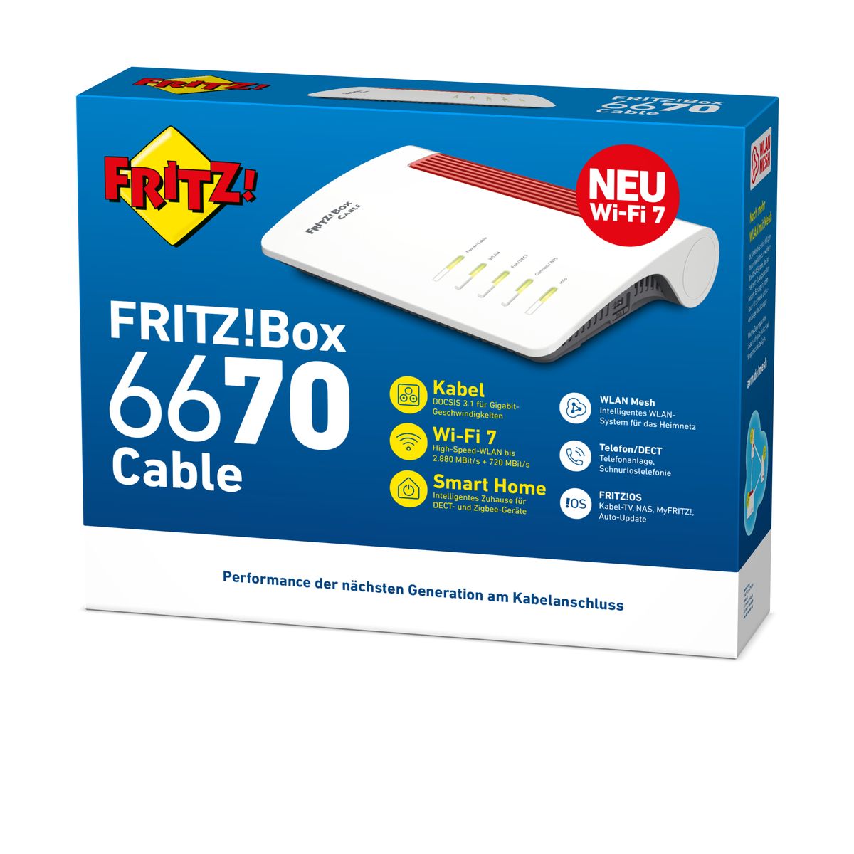 FRITZ!Box 6670 Cable WLAN-Router & Kabel-Modem, Dual-Band 2,4/5 GHz, Wi-Fi 7 (802.11be), 3600 Mbit/s, 5x LAN (inkl. 2,5G), USB, Koax, Weiß