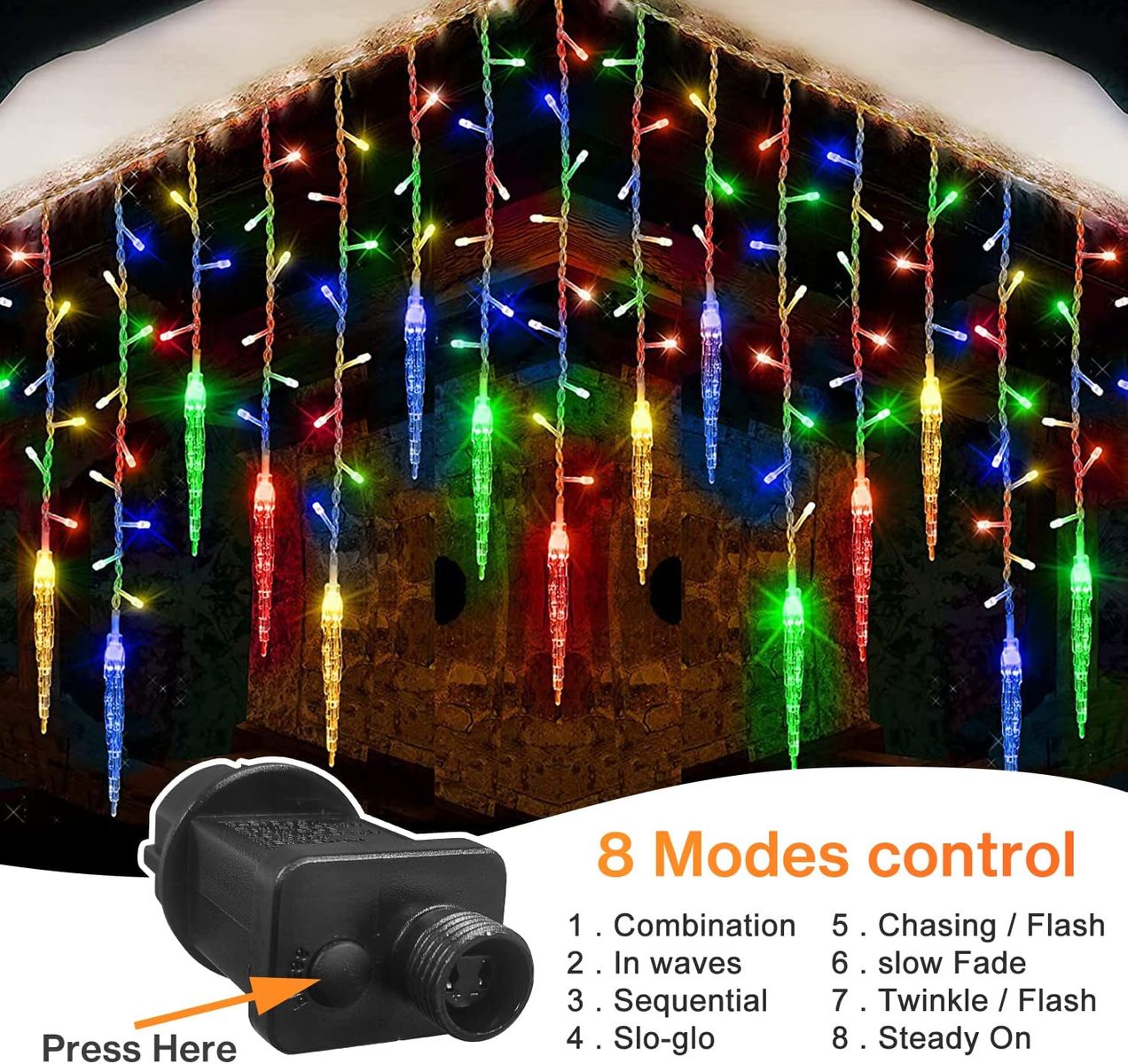Auniq Eisregen Lichterkette Außen 5M 216 LED Eisregen Lichtervorhang Weihnachtsbeleuchtung IP44 Wasserdicht 8 Modi Eiszapfen Lichterkette 36 Tropfen 5m langem Kabel für Balkon Fenster Traufe Mehrfarbig