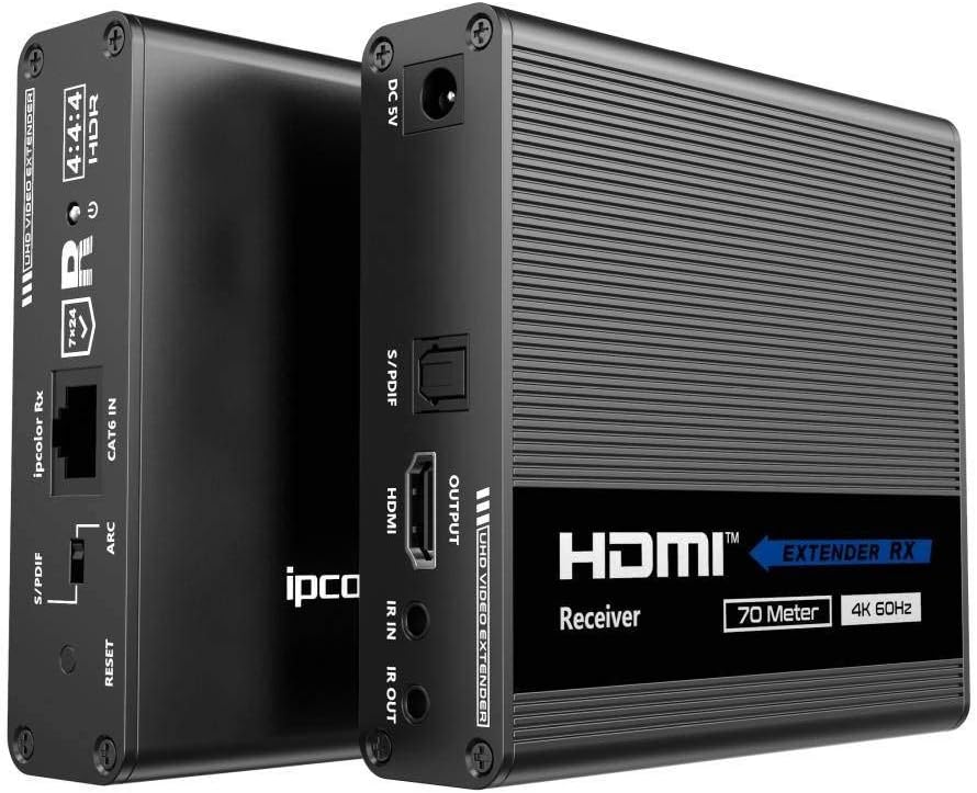 PremiumCord 4K HDMI Extender auf 70 m über Patchkabel Cat6 / Cat6A / Cat7, IR-Sender und -Empfänger, HDMI 2.0, ARC, Videoauflösung Ultra HD 4K @ 60Hz