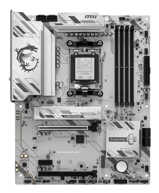 MSI B850 GAMING PLUS WIFI6E Mainboard, AMD B850 Chipsatz, Sockel AM5, ATX, DDR5, 4x DIMM, 3x M.2, Wi‑Fi 6E, 2.5Gb LAN, Bluetooth 5.3, HDMI 2.1