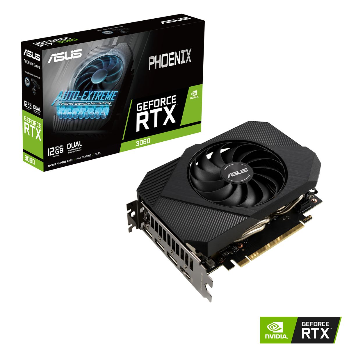 ASUS Phoenix PH-RTX3060-12G-V2 NVIDIA GeForce RTX 3060 12 GB GDDR6, 192-Bit, 15 Gbit/s, PCIe 4.0, HDMI 2.1, 3× DisplayPort 1.4a, 1777/1807 MHz Boost