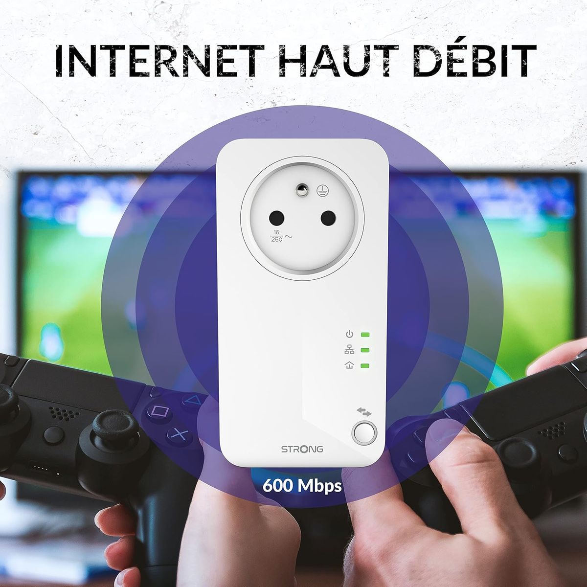 STRONG - Powerline 600 Kit – Trio Steckdosen CPL – Set CPL – 600 Mbps – kompatibel mit jeder Box/Router – 1 Ethernet-Port + Filterbuchse – schnelle Installation – Highspeed-Internetzugang überall