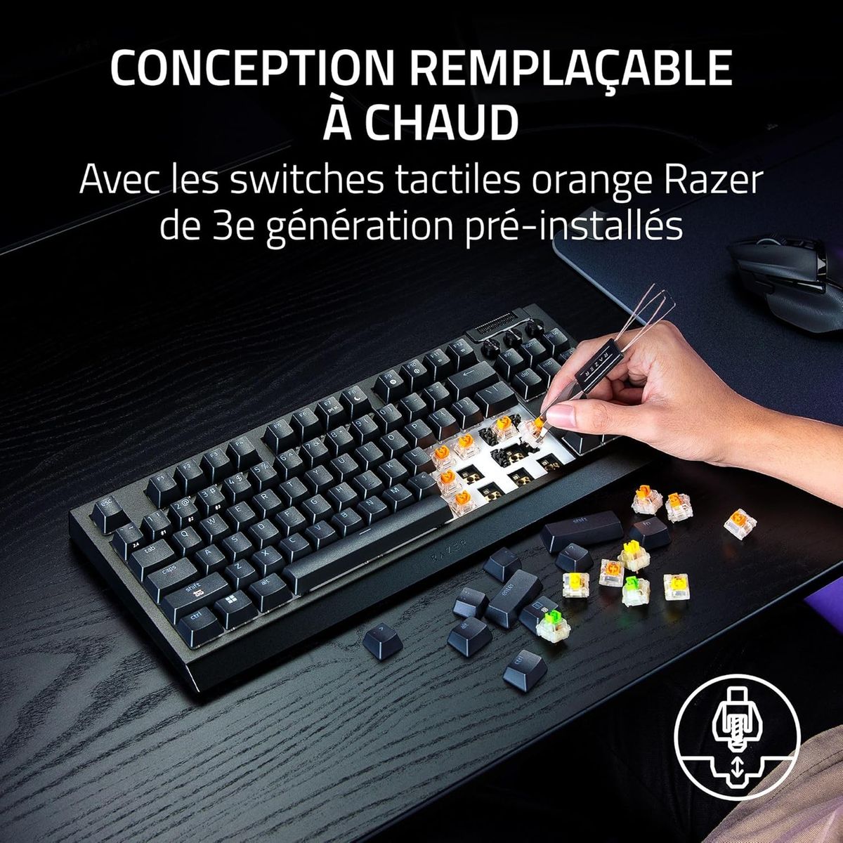 Razer BlackWidow V4 Tenkeyless HyperSpeed TKL Gaming Keyboard, Orange Tactile Switches, Hot-Swap, HyperSpeed & Bluetooth, Razer Chroma RGB FRA Layout AZERTY