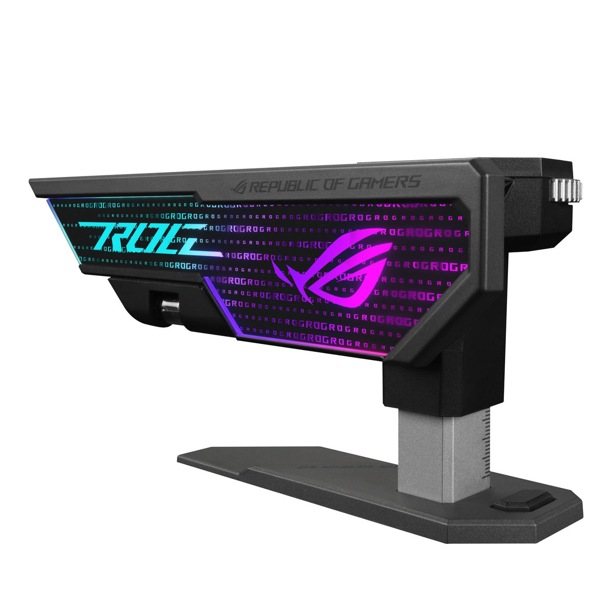 ASUS ROG Herculx Grafikkartenhalter, Universal, höhenverstellbar 72–128 mm, werkzeuglos, 3D-ARGB RGB, Thermoplast & Zink, Schwarz/Grau