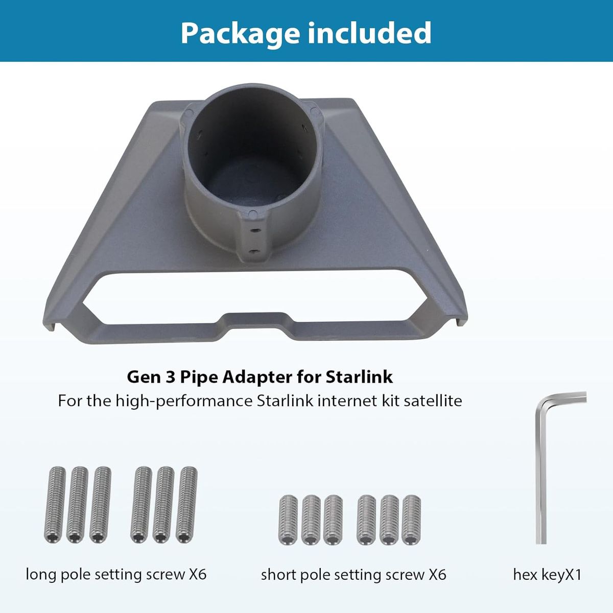 LIROPAU ACYK-WXZJ-V3 Starlink Gen 3 Rohradapter Mast-/Dachhalterung Pole Mount für Starlink Gen 3 Dish, 360° drehbar, 20° neigbar, Edelstahl, V3