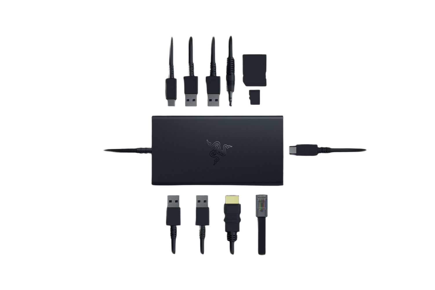Razer USB-C Dock - 11 Anschlüsse mit HDMI, Gigabit-Ethernet, 3,5mm-Audio-Anschluss, USB-A & -C, kompatibel mit Windows und Mac (Bildschirm-Ausgabe mit 4K, 7.1 Surround Sound) Schwarz