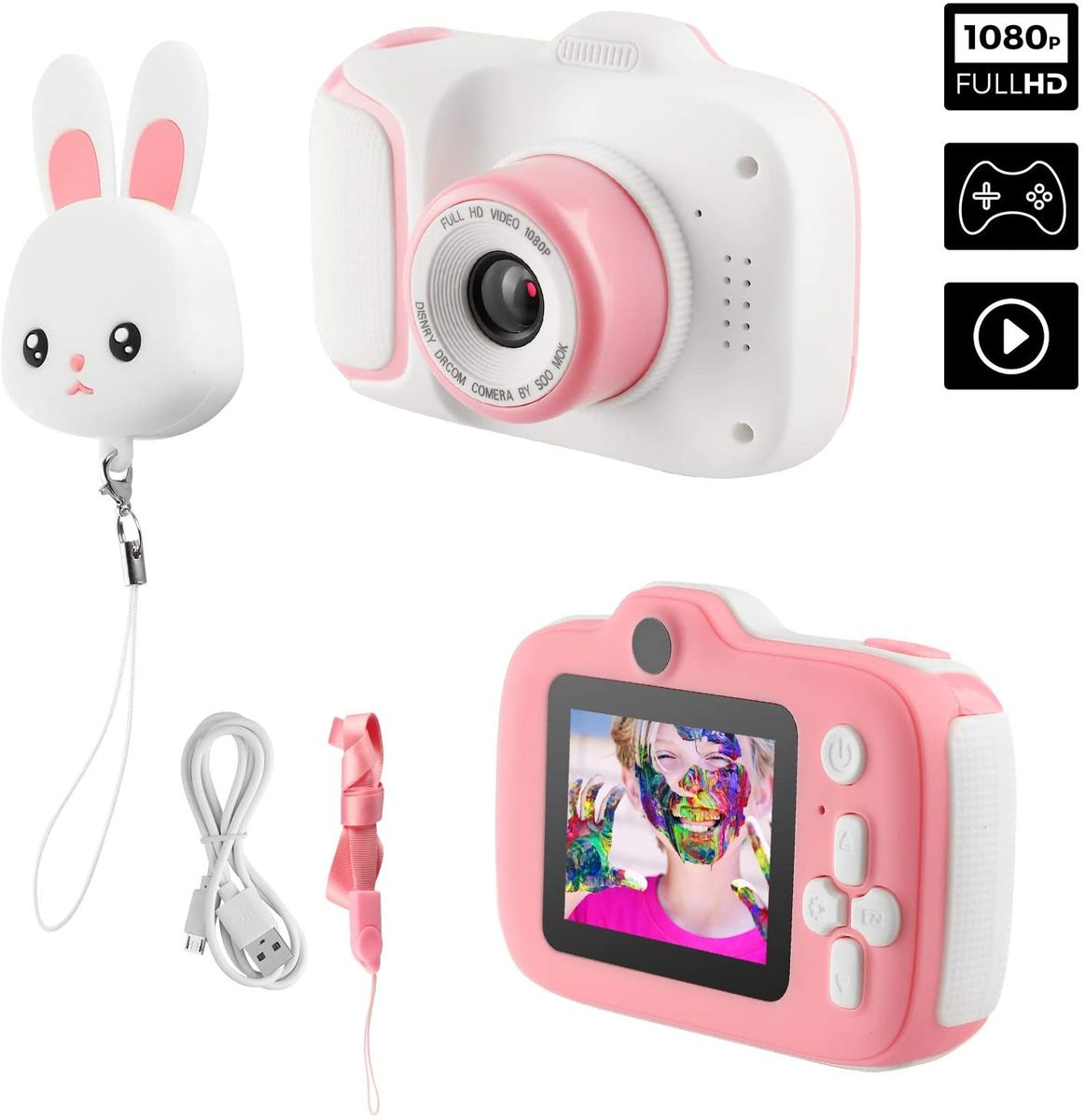 Etpark Fotocamera Bambini, Fotocamera Digitale per Bambini Schermo HD da 2 pollici 1080P anteriori e posteriori Selfie e videocamera per bambini di 3-12 anni Rosa