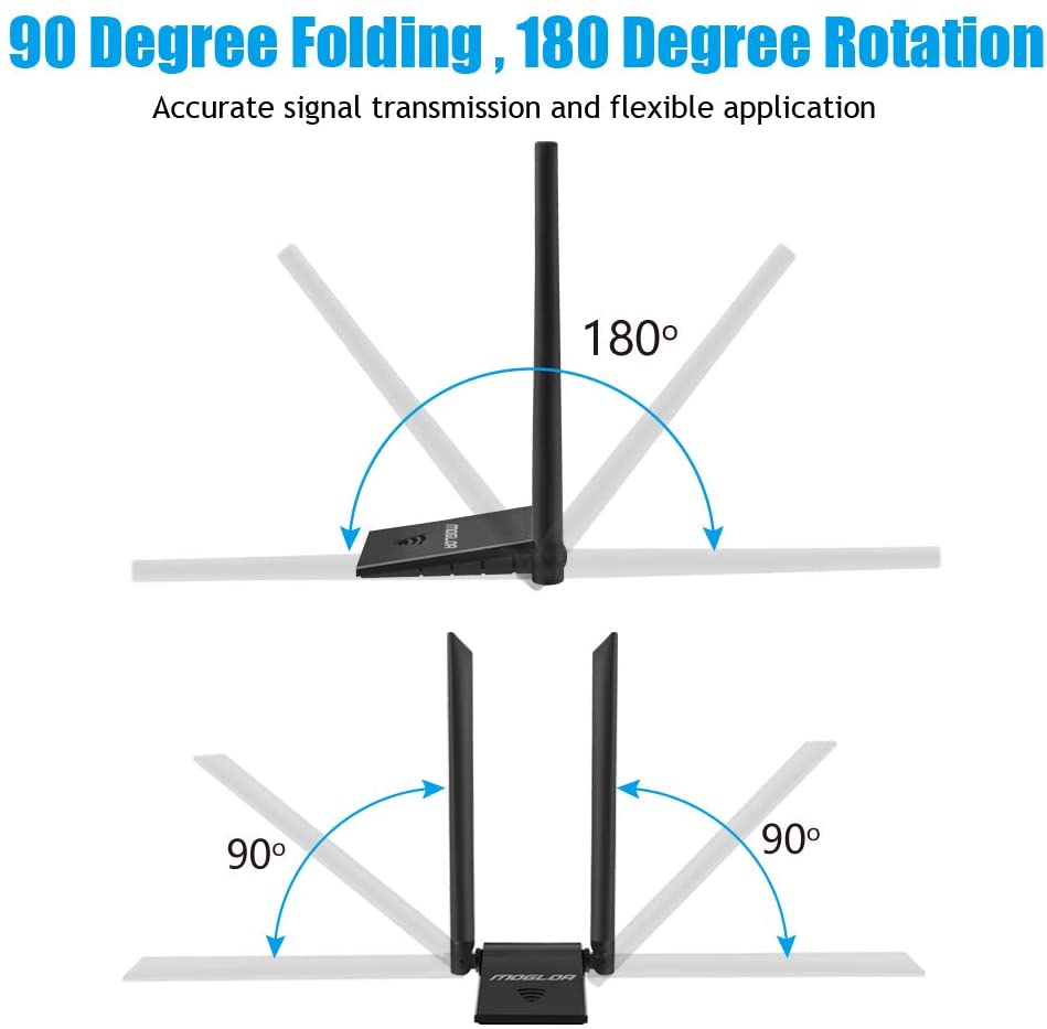 Moglor WLAN Stick Adapter USB WiFi Antenna PC Dongle 5GHz/867Mbps 2.4 GHz/300 Mbps Dual Band 5dBi Network