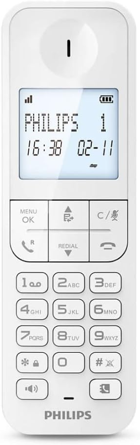 Philips D2701W Schnurloses Festnetztelefon, 11,6 cm (4,6 Zoll), vertikales Mikrofon, Freisprecheinrichtung, bis zu 14 Stunden, optimierte Antenne, Privatsphäre-Einstellungen, Weiß