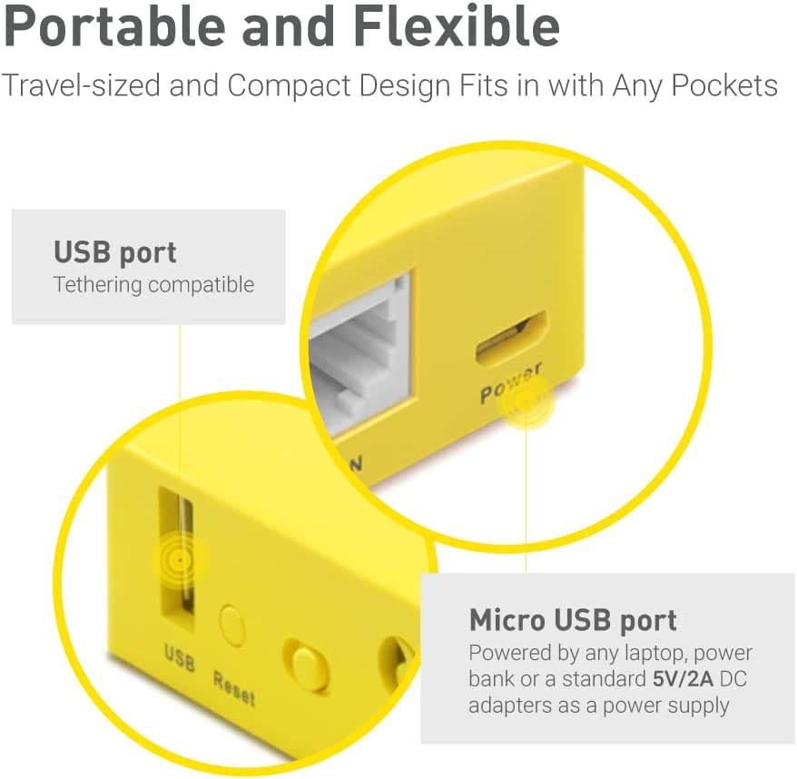 GL.iNet GL-MT300N-V2 WLAN Router Mobile Smart Mini Pocket VPN Reiserouter 3G/4G bis zu 300Mbit/s (2,4GHz) Mobiler Hotspot,WiFi Repeater Bridge,Range Extender, OpenVPN Client,Mango Gelb