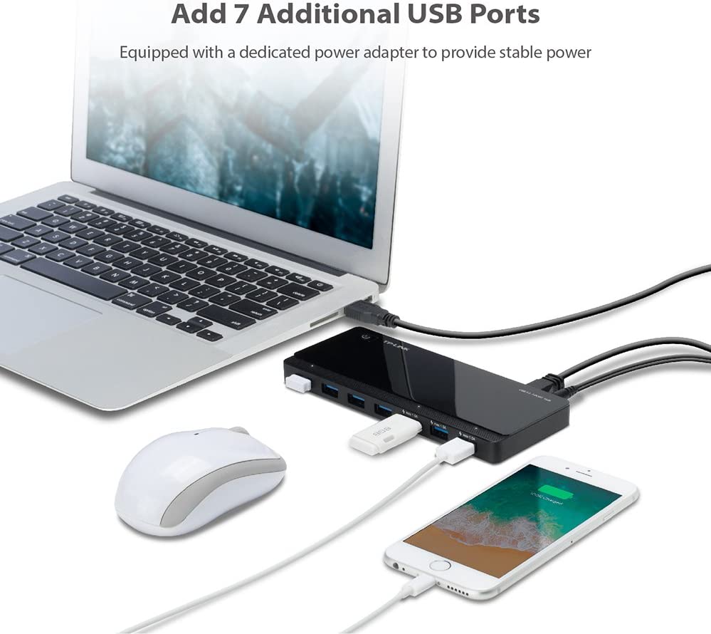 TP-Link 7 ports USB 3.0 Ultra slim hub including 3 BC 1.2 charging ports up to 5 V / 1.5 A