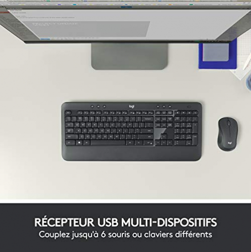 logitech MK540 Advanced Tastatur RF Wireless Schwarz, Weiß, blanc, noir (FRA Layout - AZERTY)