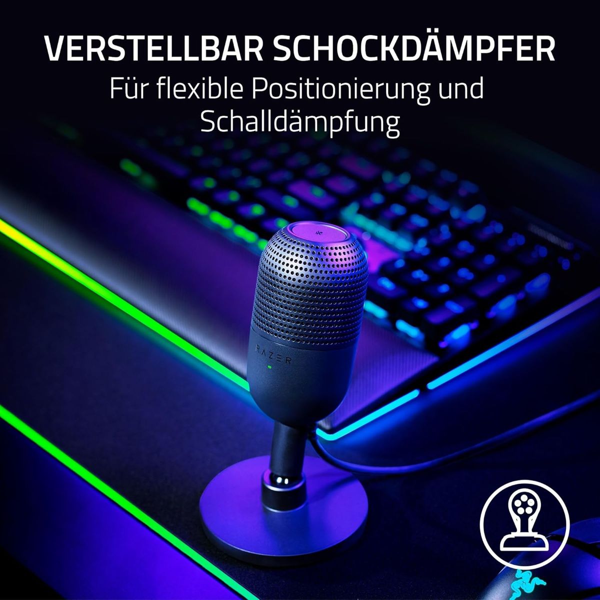 Razer Seiren V3 Mini - Ultrakompaktes USB-Mikrofon (14mm Supernieren Kondensatormikrofon, Tap-to-Mute-Sensor mit LED-Anzeige, integrierter Stoßdämpfer, Plug-and-Play Design) Schwarz