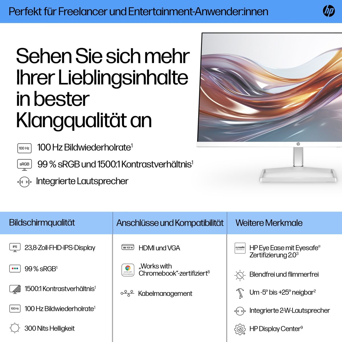 HP Series 5 23.8 inch FHD Monitor with Speakers - 524sa