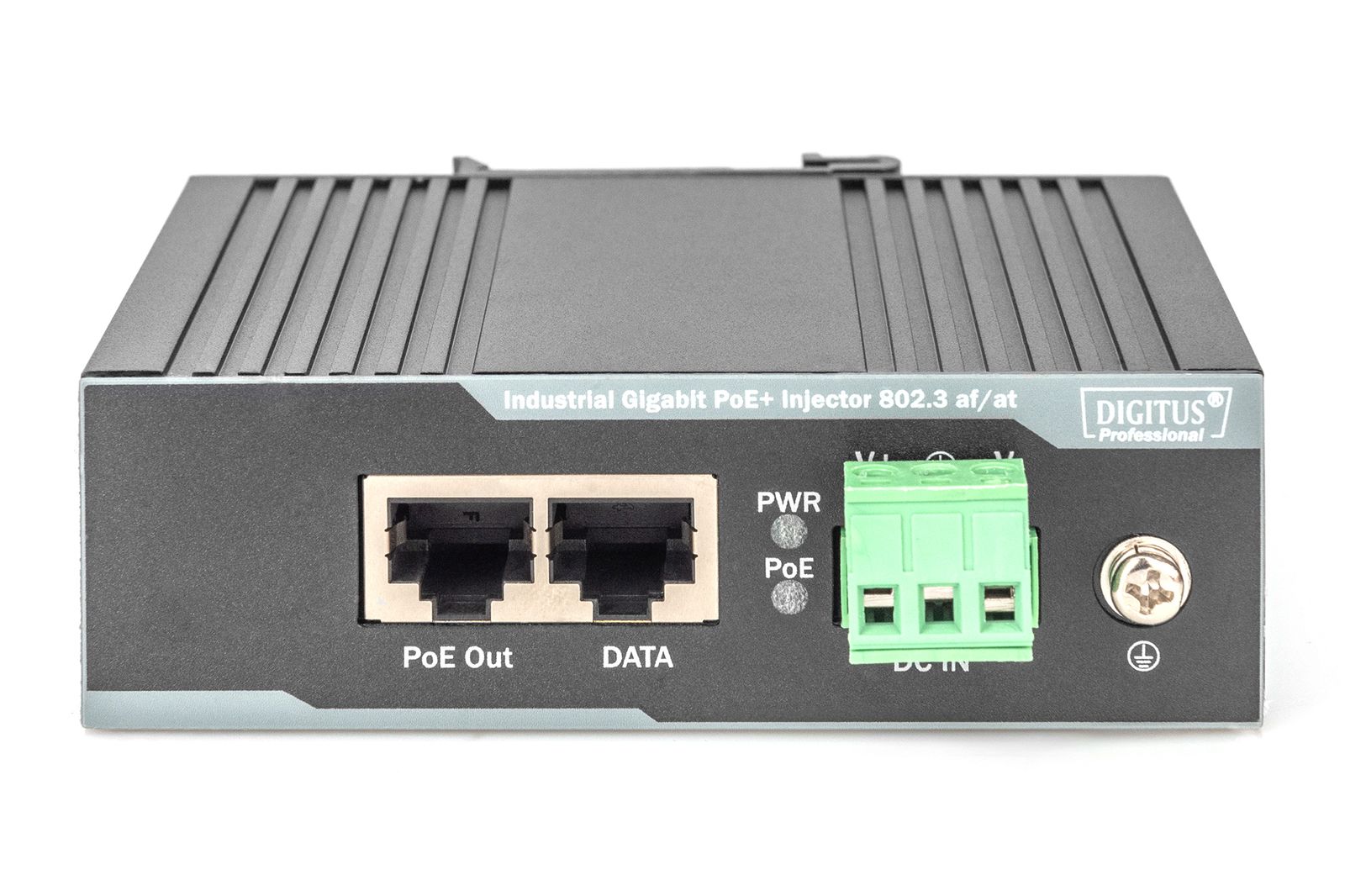 DIGITUS PoE+ Injektor - IEEE802.3at - Gigabit Ethernet - DIN Hut-Schiene - DC Klemmleiste - PoE Modus A & Modus B 1 Gbit/s PoE Injektor - at/af - 60 W - Hutschiene