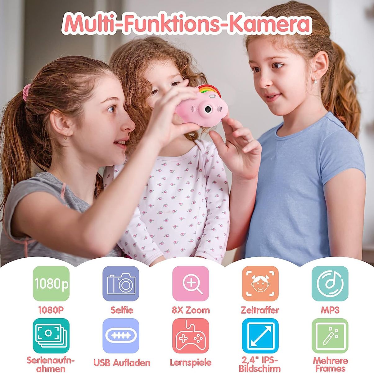 Selvim Kinderkamera [Duale Linse Selfie], 2,4 40MP Digitalkamera Kinder, 1080P HD Kamera Kinder mit 32GB TF-Karte, Geburtstagsgeschenk für Jungen Mädchen von 3-12 Jahre Rosa