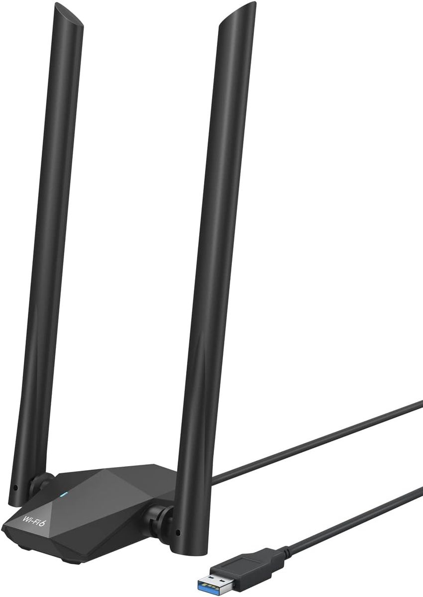 BrosTrend AX1800 High Gain WLAN Stick für PC, WiFi 6 Stick hohe Reichweite, DualBand 1201Mbit/s 5GHz + 574Mbit/s 2.4GHz, USB WLAN Adapter Langstrecken mit Zwei 5dBi-Antennen, NUR für Windows 10/11