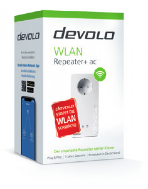 Devolo 8705 Wi-Fi Repeater+ AC Dual-WLAN-Verstärker Steckdose kompatibel allen Routern 1200 Mbit/s 2 x LAN-Ports Ap-Modus Zugangspunkt