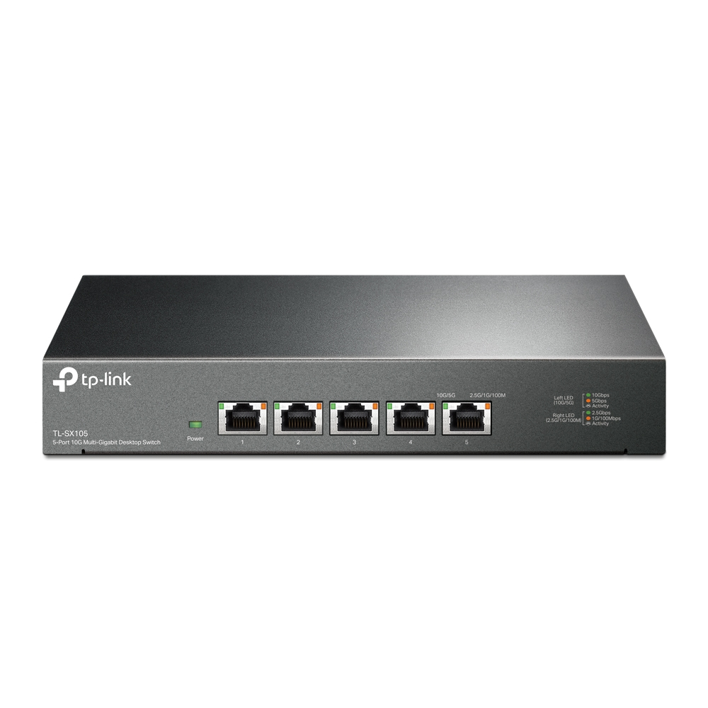 TP-Link TL-SX105 5-Port 10G Desktop Switch, Unmanaged, 10G/Multigig Auto-Negotiation, lüfterlos, 12V DC, EU