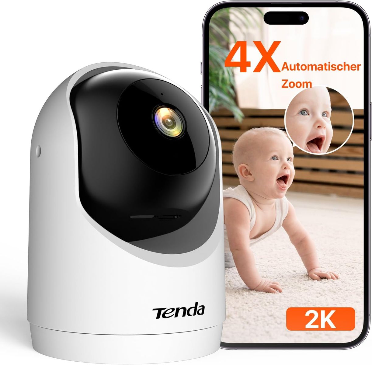 Tenda CP3 V3.0 Innen Überwachungskamera 2K (3MP) WLAN (Wi‑Fi 6) PTZ 360° Nachtsicht 12 m 2‑Wege-Audio SD bis 256GB Personenerkennung
