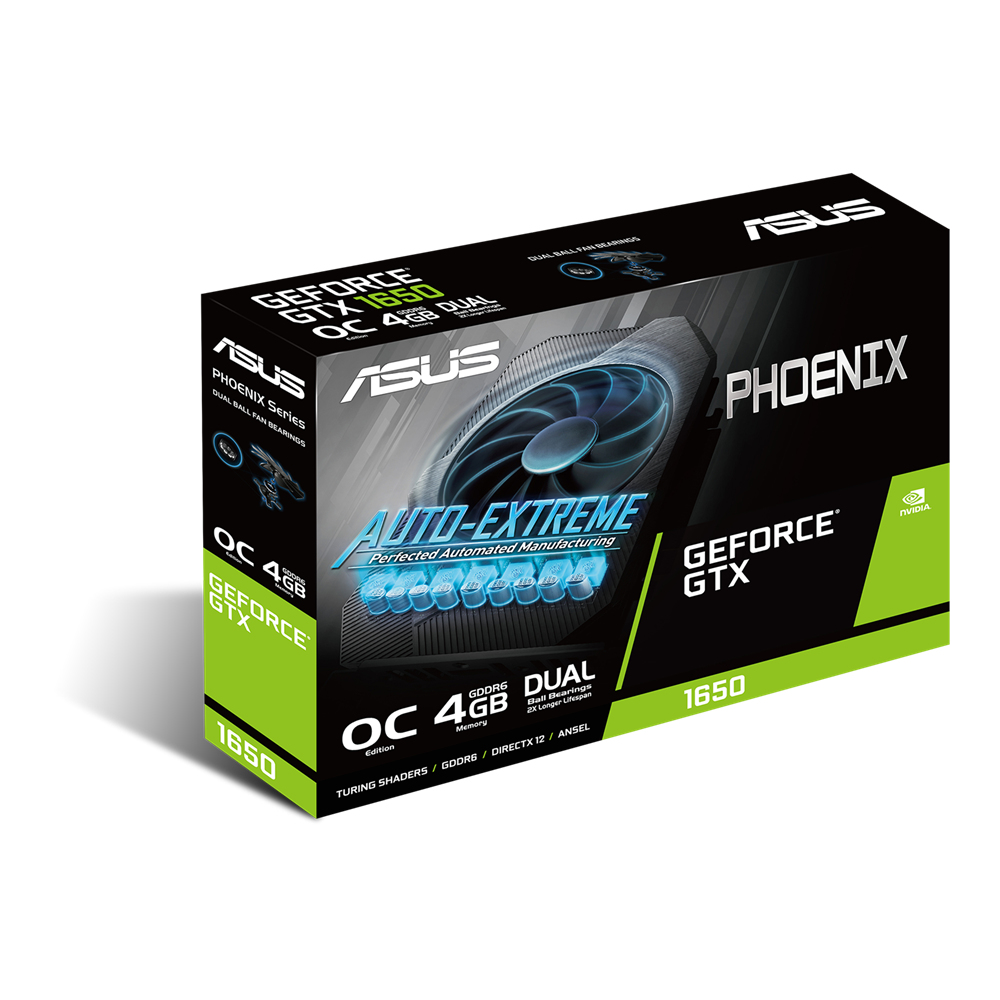 ASUS Phoenix PH-GTX1650-O4GD6 NVIDIA GeForce GTX 1650, 4 GB GDDR5, PCIe 3.0, HDMI 2.0b, DisplayPort 1.4, DVI-D, Single-Fan, 2-Slot