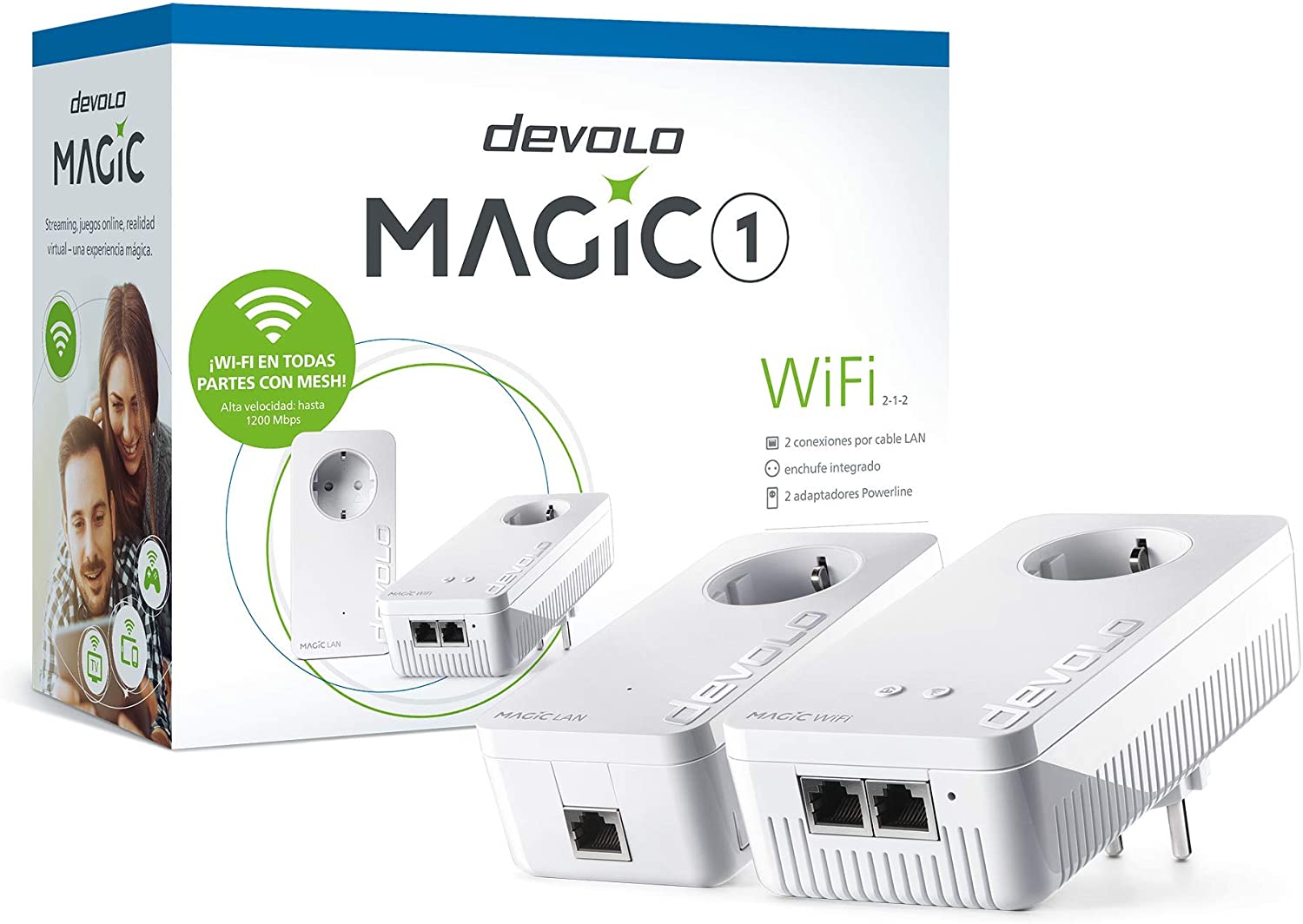 Devolo Magic 1 - Wi-Fi Powerline Start Kit (Wi-Fi ac up to 1200 Mbps, 2 etherne LAN connections, integrated plug, Mesh Wi-Fi) White