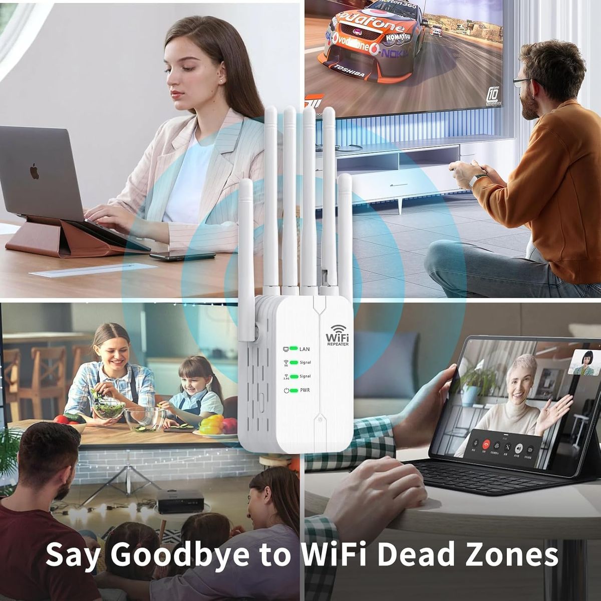 Generico AP-610 WLAN-Repeater, 300 Mbps 2,4 GHz, 6 Antennen, 2x LAN, Repeater/AP/Router-Modus, Wandstecker, Weiß, EU