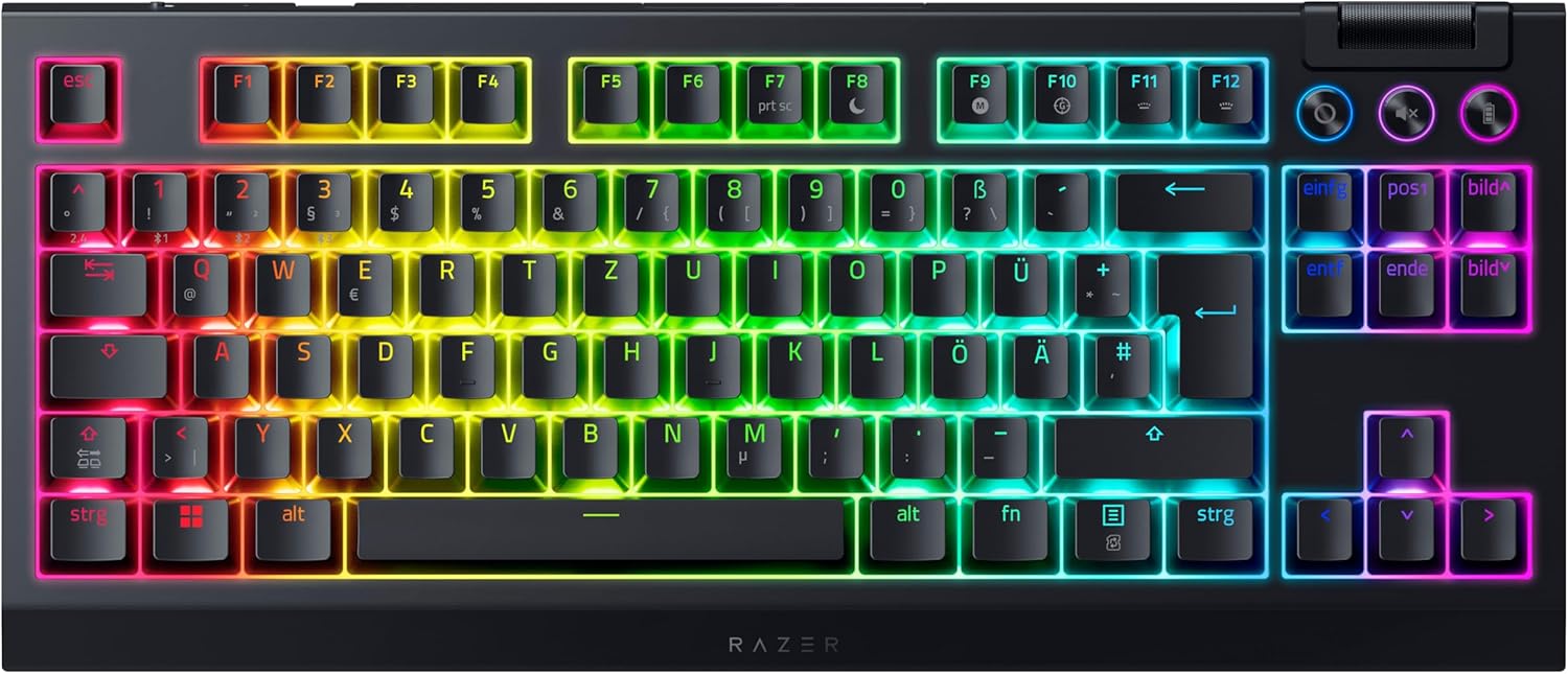 Razer BlackWidow V4 Tenkeyless HyperSpeed Kabellose Hot-Swap Gaming-Tastatur, Orange Tactile Switches, Bluetooth & HyperSpeed 2,4 GHz 1000Hz, DEU Layout QWERTZ